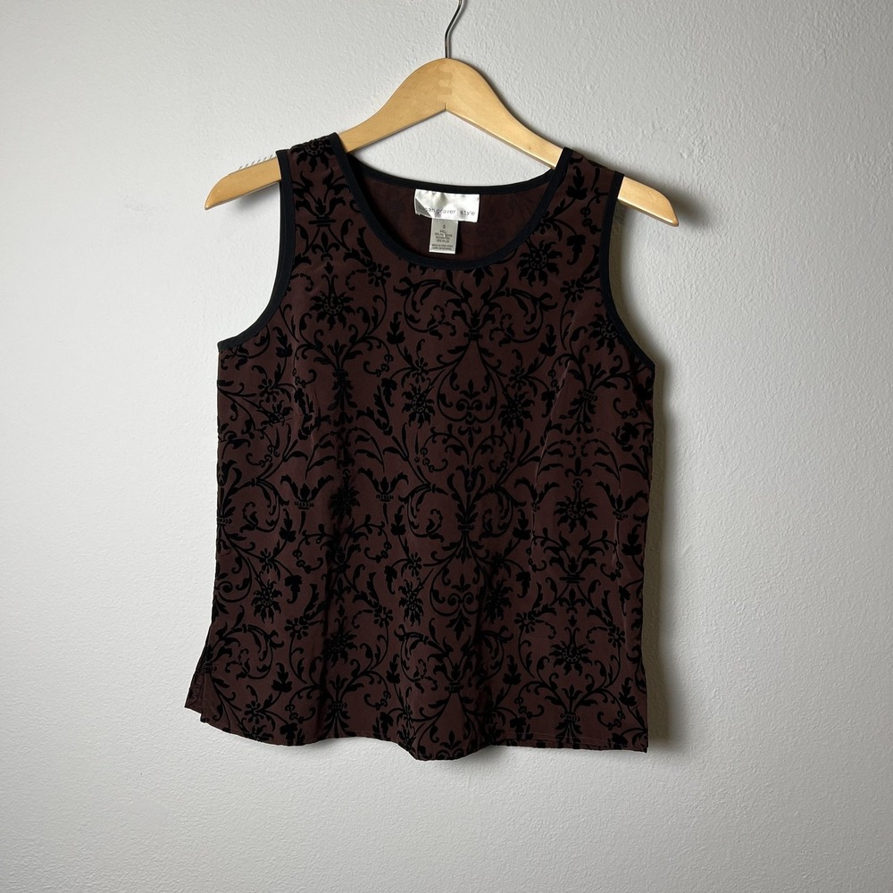 Susan Graver Tank Top Womens Small Velvet Flocked Damask Pattern Sleeveless Shir